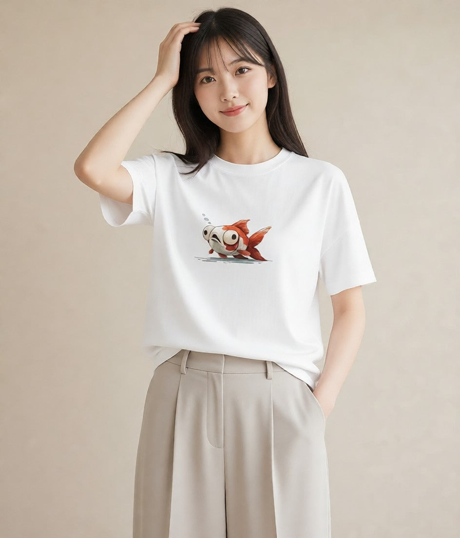 半袖Tシャツ レディース カクレクマノミ 海の生き物 海 イラスト ペアコーデ 秋コーデ 白T YMAZO