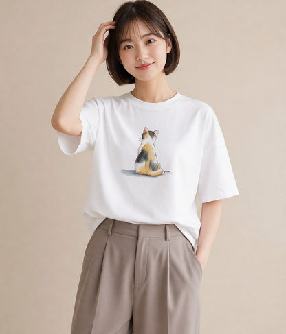 半袖Tシャツ レディース ベンガル 猫 ねこ イラスト ミニマル レイヤード 友達ギフト 白T YMAZO