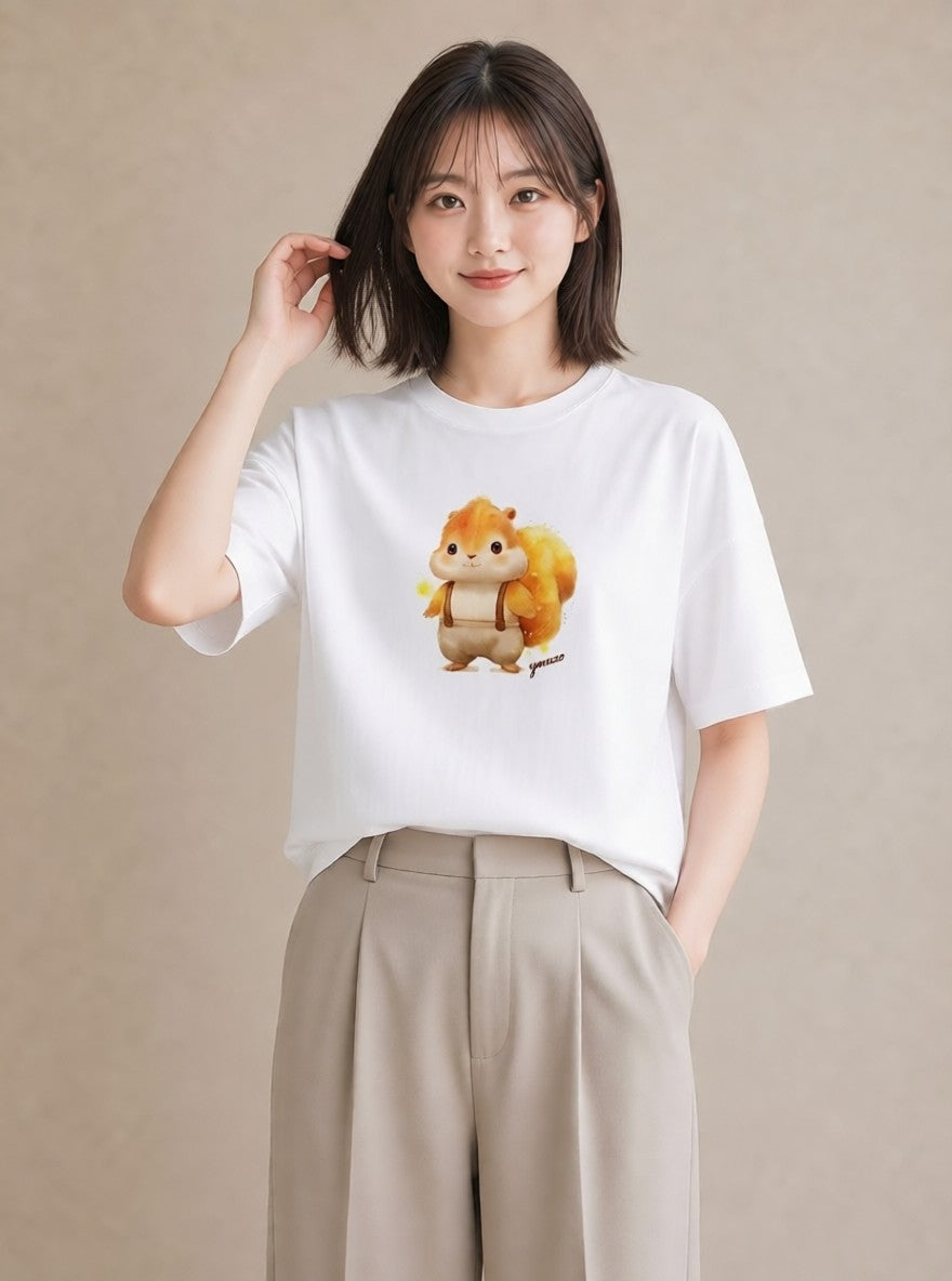 グラフィックTシャツ レディース シマリス ペット 動物 イラスト 手描き風 ルームウェア ギフト 白T YMAZO