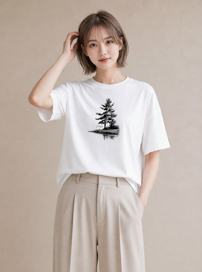 半袖Tシャツ レディース 桟橋 水辺 波止場 ナチュラル アンティーク イラスト ガーリー 散歩 お出かけ 白T YMAZO