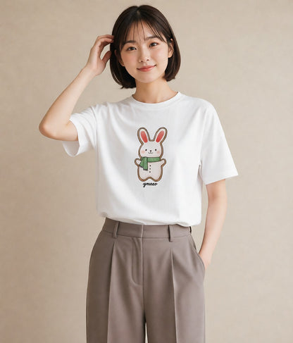 Tシャツ レディース クッキー 食べ物 フード イラスト 線画 公園 ママ 白T YMAZO
