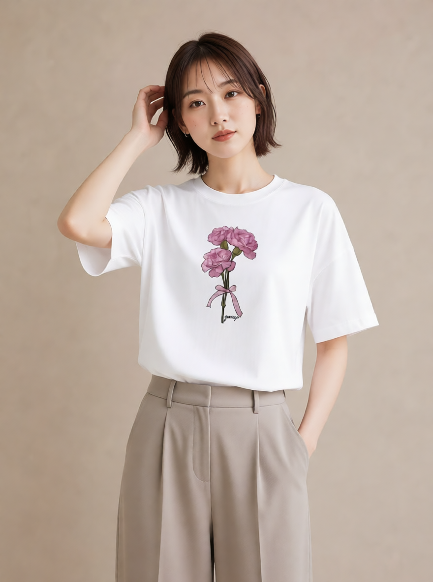 デザインTシャツ レディース カーネーション 花 花柄 イラスト 女性 旅行用 白T