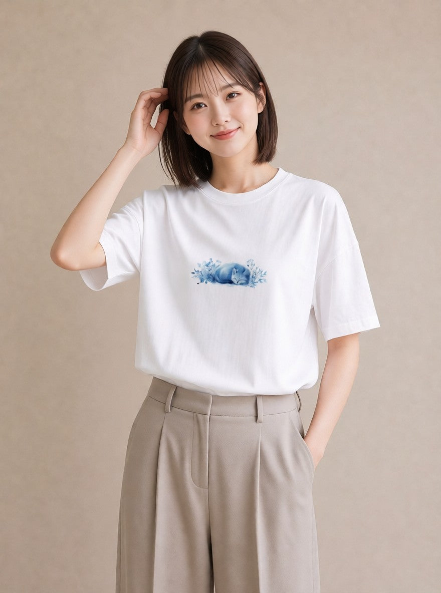 グラフィックTシャツ レディース ロシアンブルー 猫 ねこ イラスト ボタニカル 公園 ママ 白T YMAZO