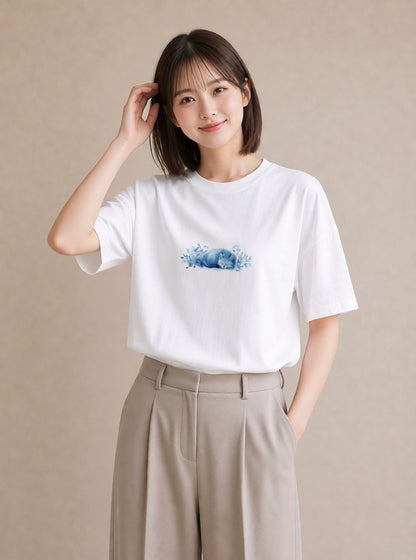 グラフィックTシャツ レディース ロシアンブルー 猫 ねこ イラスト ボタニカル 公園 ママ 白T YMAZO