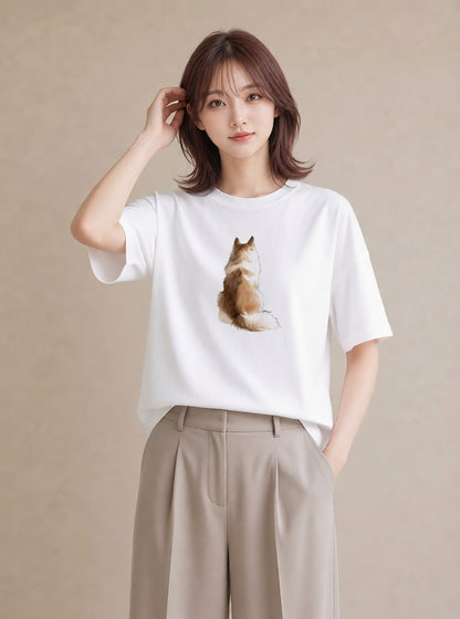 半袖Tシャツ レディース 子犬 犬 いぬ イラスト 北欧風 週末コーデ 敬老の日 白T YMAZO