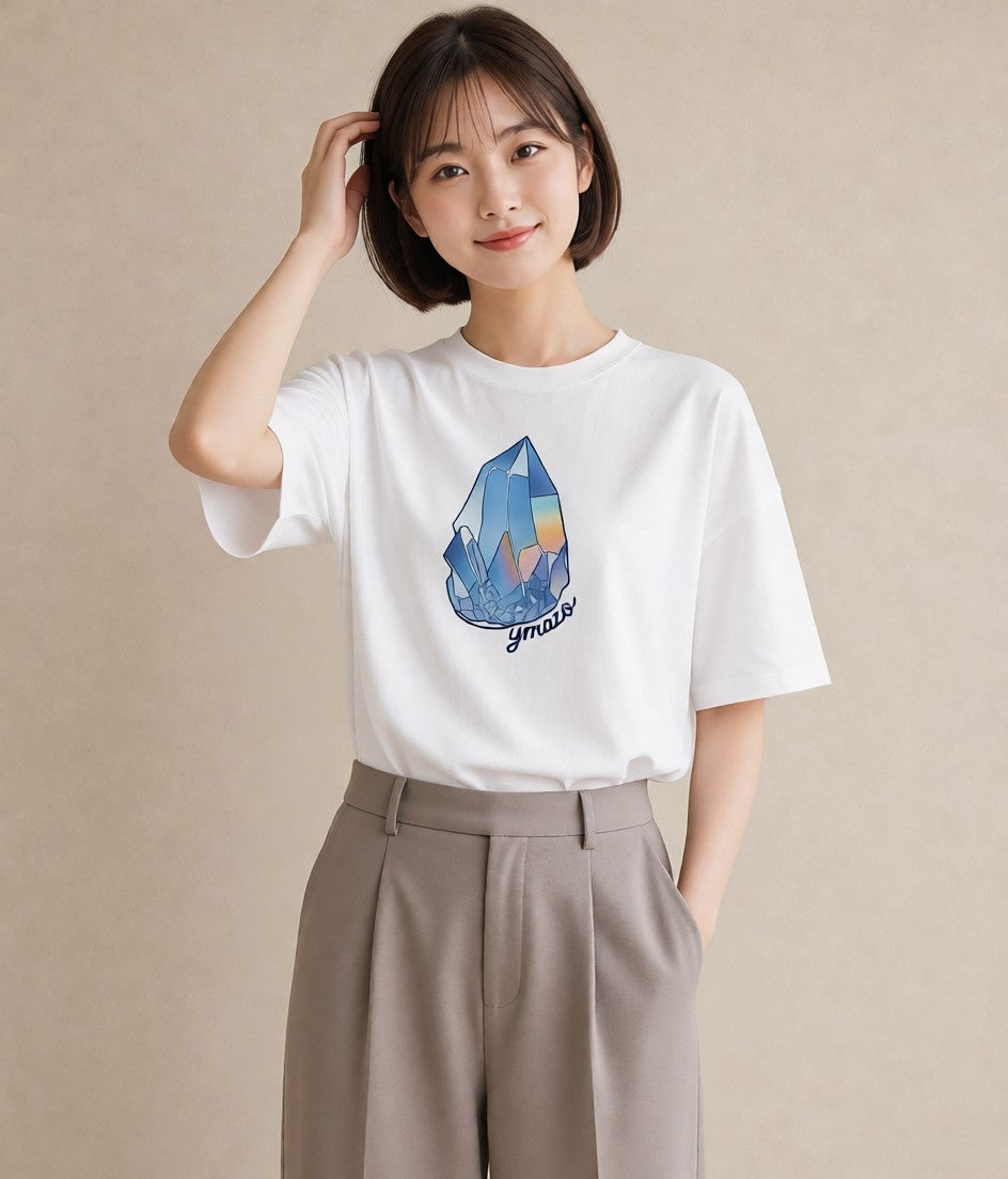 プリントTシャツ レディース オーロラ 星空 宇宙 イラスト ボタニカル 通勤 在宅 白T YMAZO
