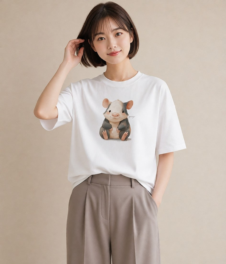 Tシャツ レディース デグー ペット 動物 イラスト きれいめ 通学 誕生日プレゼント 白T YMAZO