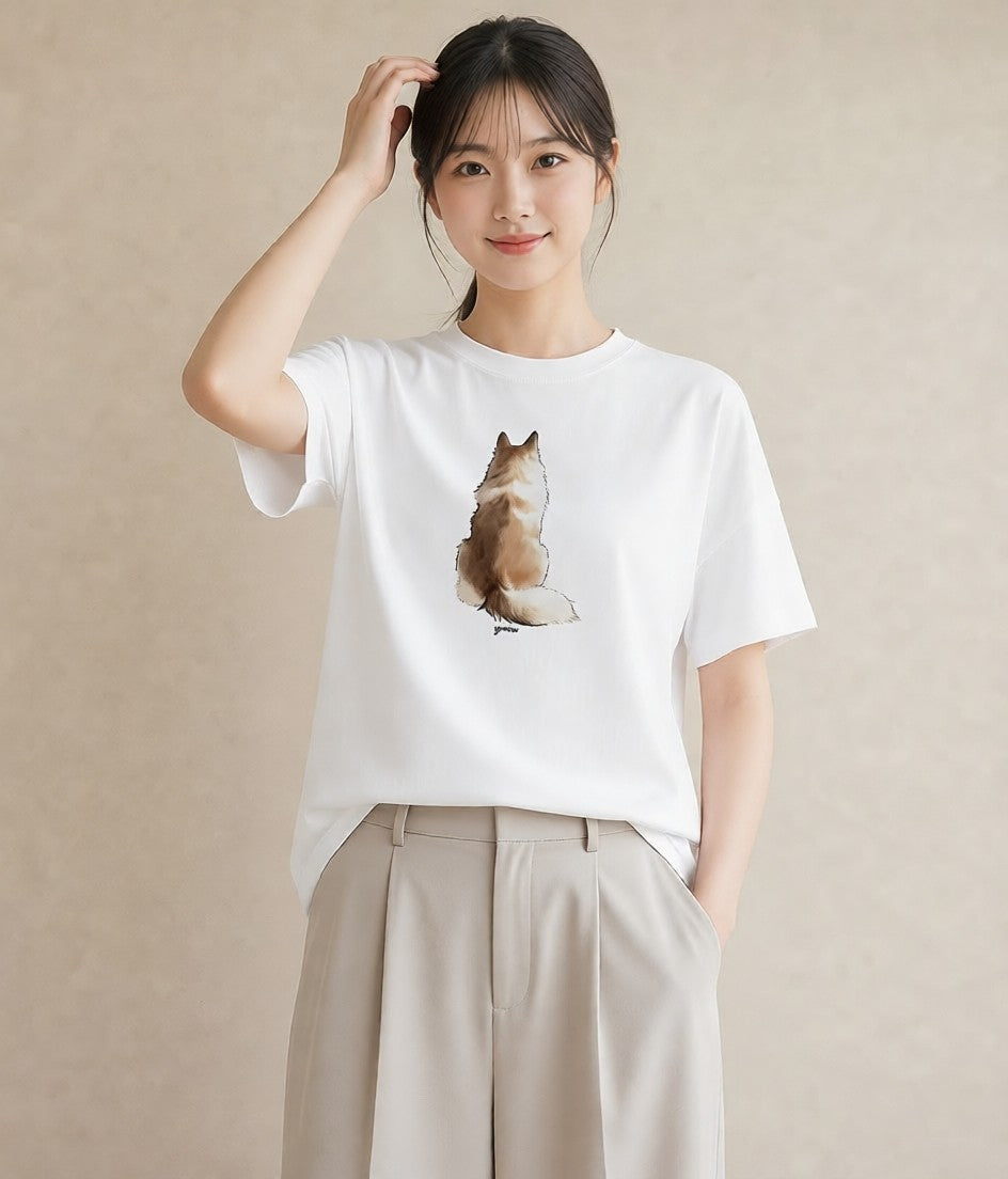 デザインTシャツ レディース 犬好き 犬 いぬ イラスト ママ カフェ服 白T YMAZO