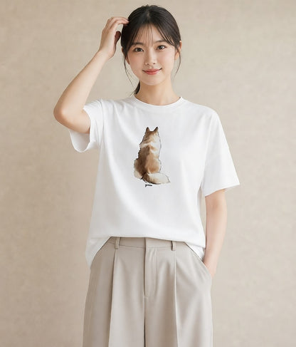 デザインTシャツ レディース 犬好き 犬 いぬ イラスト ママ カフェ服 白T YMAZO