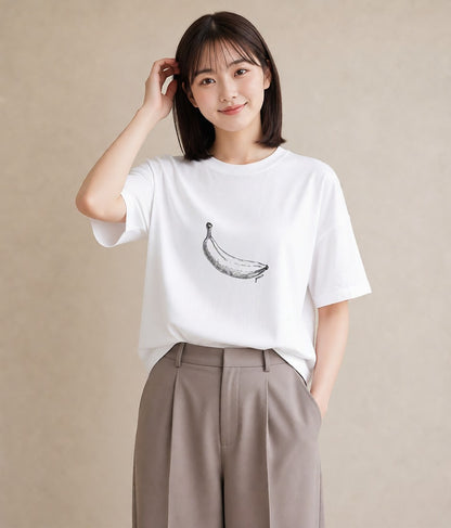 半袖Tシャツ レディース バナナ 食べ物 フード イラスト シック 春コーデ 姉妹 白T YMAZO