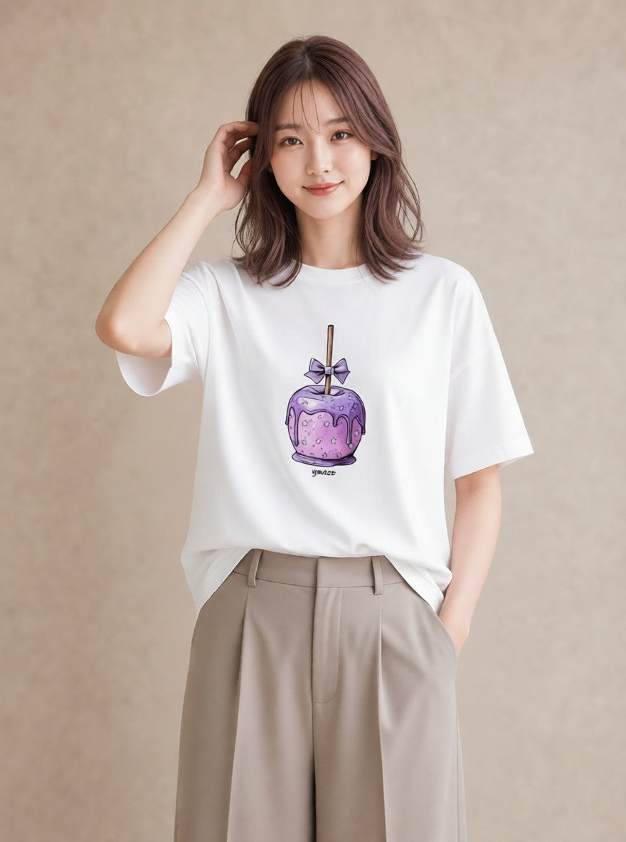 グラフィックTシャツ レディース キャンディ 食べ物 フード イラスト フェミニン 20代 カジュアルコーデ 白T YMAZO