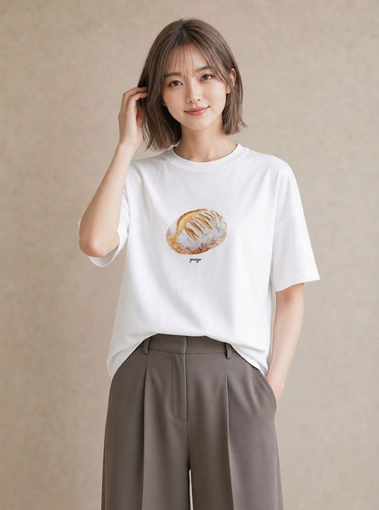Tシャツ レディース 食パン 食べ物 フード イラスト ポップ 通勤 在宅 白T YMAZO