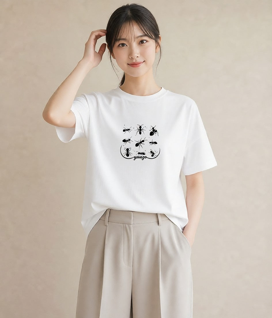 Tシャツ レディース アリ 昆虫 虫 イラスト 可愛い 女性 旅行用 白T YMAZO