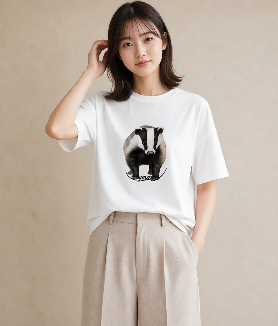 デザインTシャツ レディース フェレット ペット 動物 イラスト きれいめ お揃い 親子 白T YMAZO