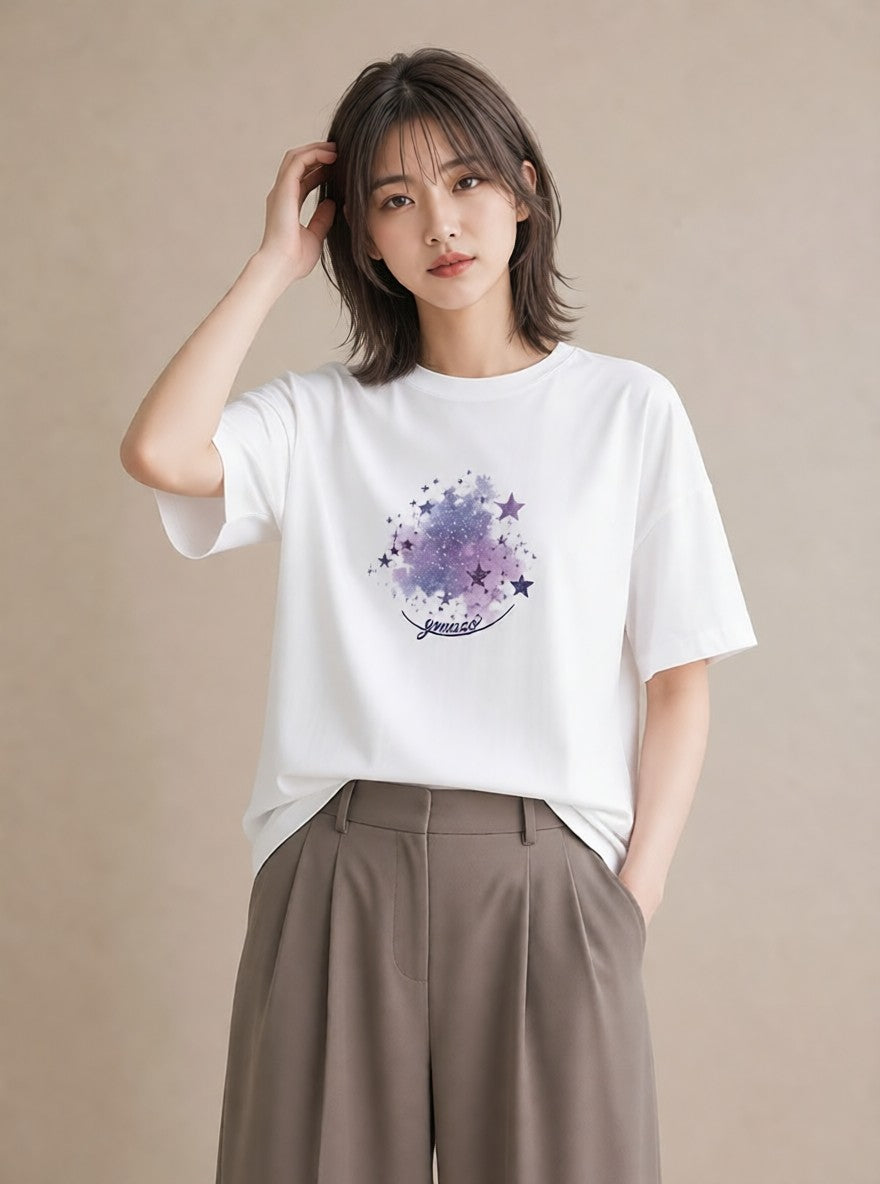 グラフィックTシャツ レディース 牡牛座 星空 宇宙 イラスト モード おしゃれギフト 社会人 白T YMAZO