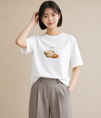デザインTシャツ レディース たまご 食べ物 フード イラスト きれいめ 女子会 お揃い 白T YMAZO
