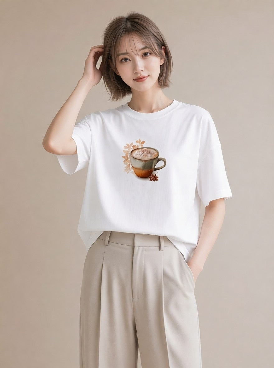 Tシャツ レディース ココア 食べ物 フード イラスト ゆるかわ ホワイトデー 春服 白T YMAZO