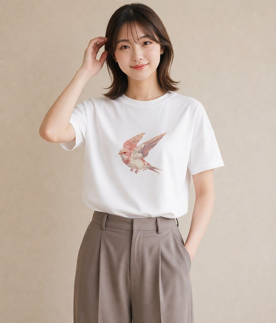 半袖Tシャツ レディース インコ ペット 動物 イラスト 水彩風 お揃い 親子 白T YMAZO