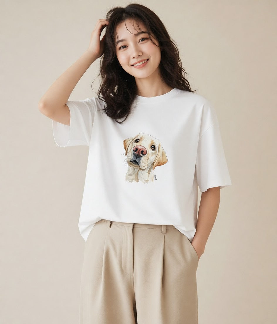 半袖Tシャツ レディース ラブラドールレトリバー 犬 いぬ イラスト ガーリー 秋コーデ おしゃれギフト 白T YMAZO