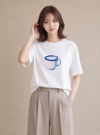 グラフィックTシャツ レディース エスプレッソ 食べ物 フード イラスト ニュアンス ビーチ デイリーウェア 白T YMAZO