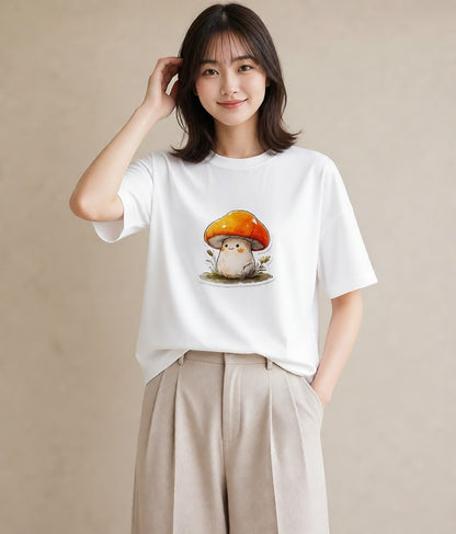 グラフィックTシャツ レディース きのこ 植物 ボタニカル イラスト 抜け感 親子 20代 白T YMAZO