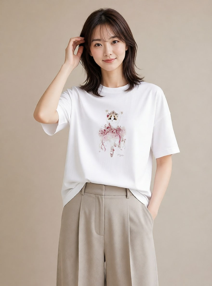 デザインTシャツ レディース バレエシューズ バレエ トウシューズ ナチュラル アンティーク イラスト 個性的 カフェ巡り 女子会 白T YMAZO