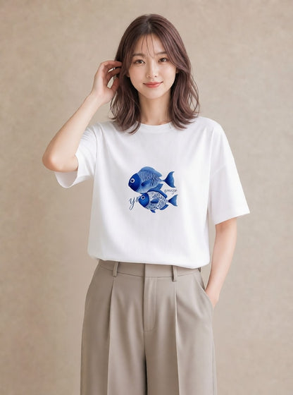 プリントTシャツ レディース 熱帯魚 ペット 動物 イラスト 普段使い 姉妹 送別ギフト 白T YMAZO