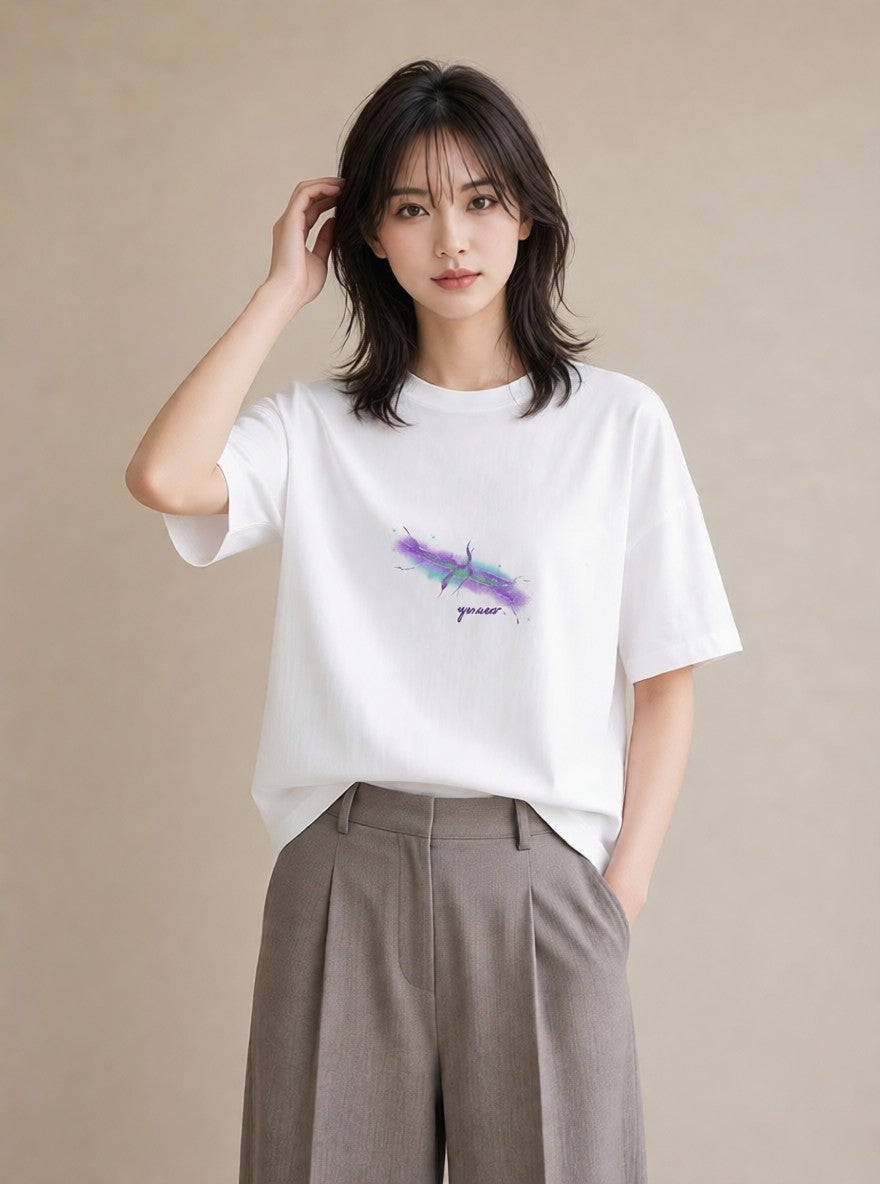 半袖Tシャツ レディース 天の川 星空 宇宙 イラスト こなれ感 春コーデ 姉妹 白T YMAZO