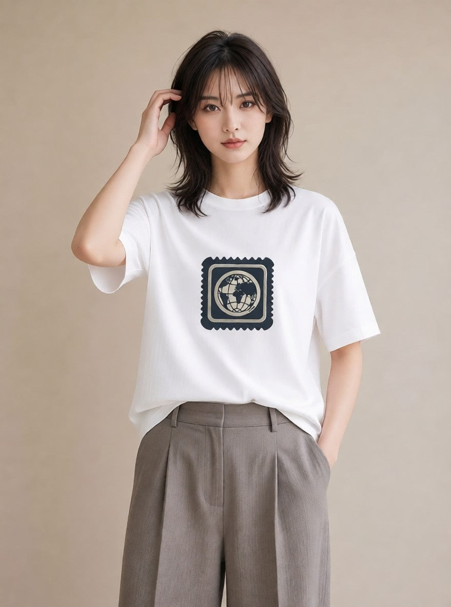 デザインTシャツ レディース 旅 トラベル スタンプ イラスト 手描き風 敬老の日 ホワイトデー 白T YMAZO