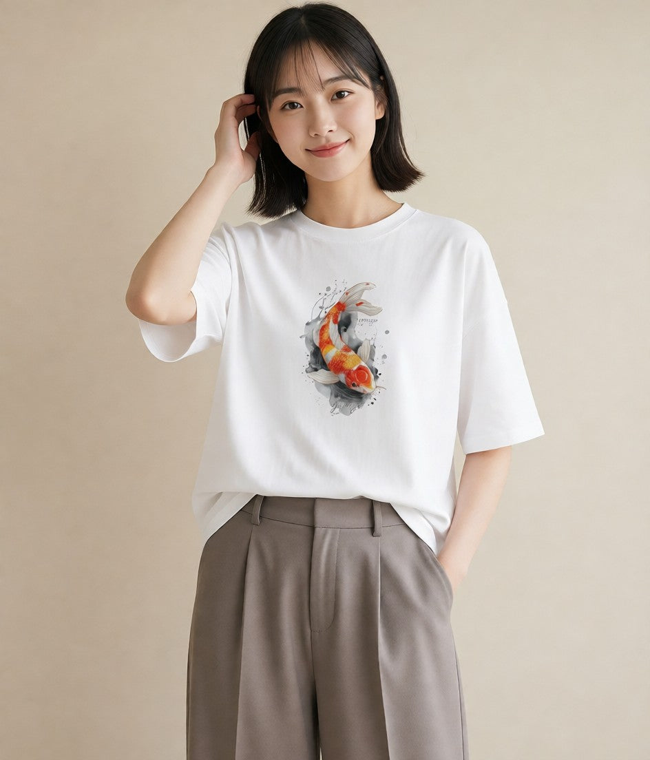 Tシャツ レディース らんちゅう ペット 動物 イラスト 部屋着 女性向けギフト 白T YMAZO