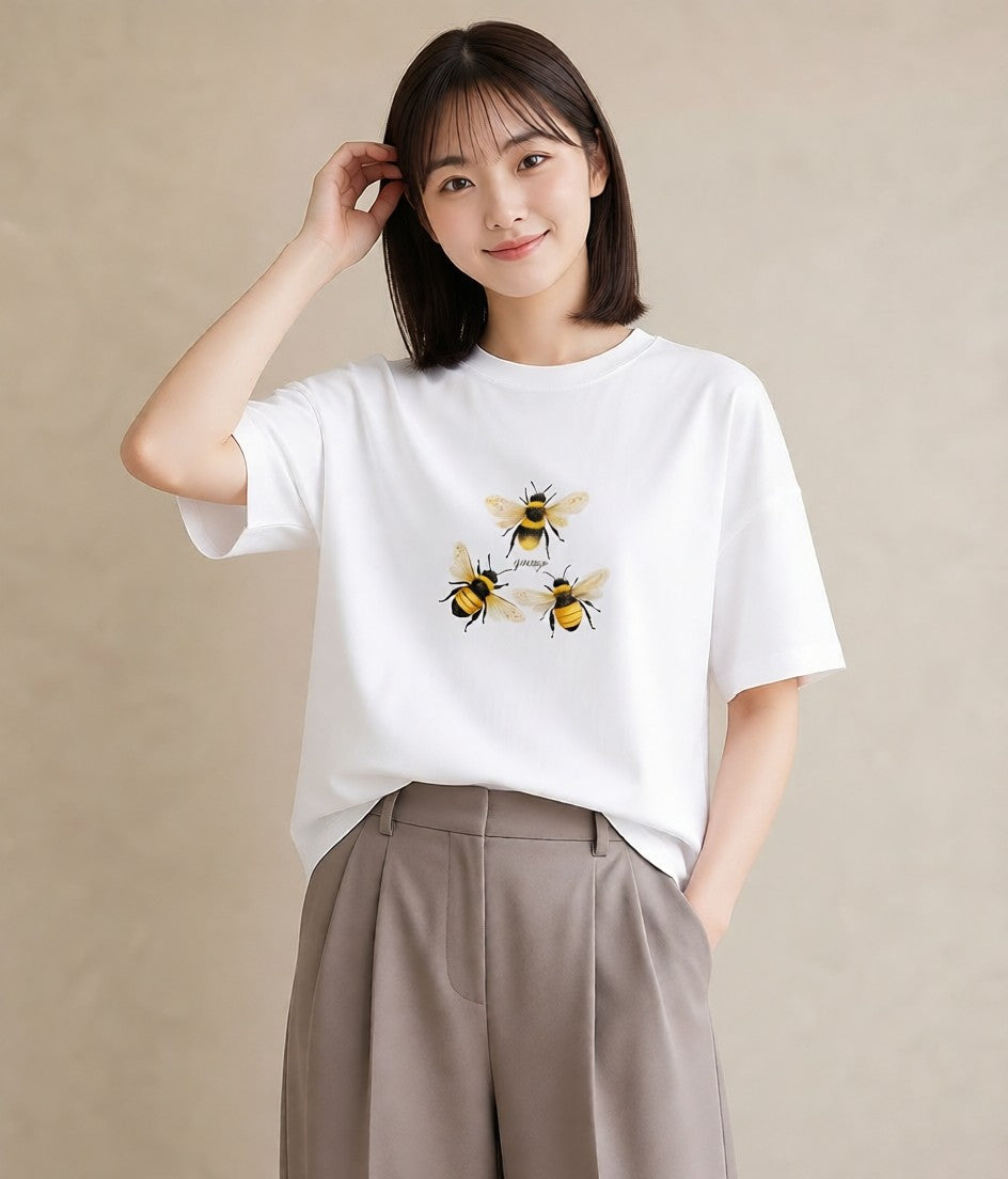 半袖Tシャツ レディース ハニー 食べ物 フード イラスト 上品 週末コーデ 敬老の日 白T YMAZO