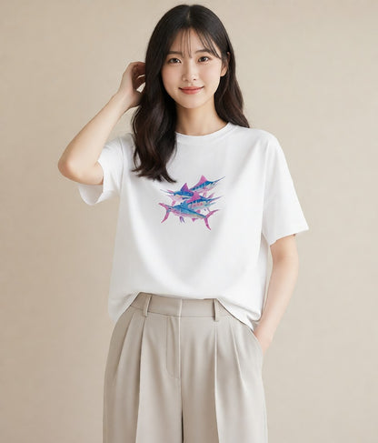 半袖Tシャツ レディース 熱帯魚 海の生き物 海 イラスト 北欧風 母の日 ビーチ 白T YMAZO