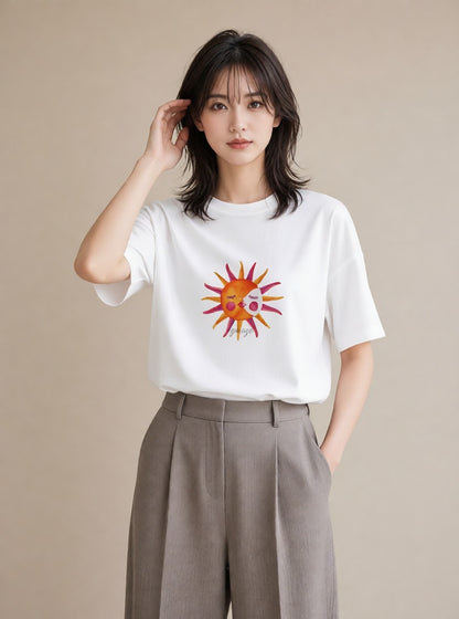 Tシャツ レディース 太陽 星空 宇宙 イラスト レトロ 敬老の日 ホワイトデー 白T YMAZO