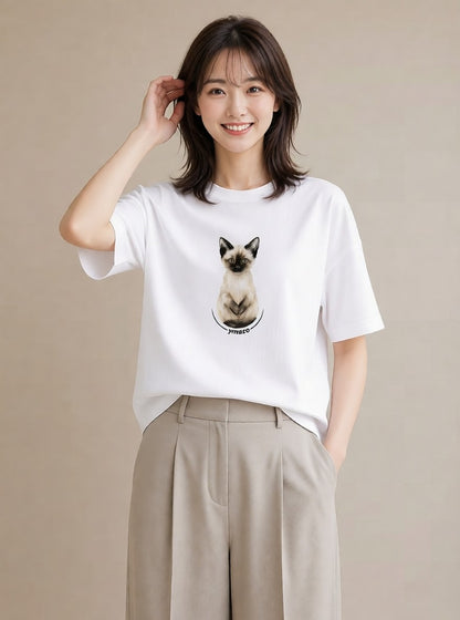 半袖Tシャツ レディース サビ猫 猫 ねこ イラスト ラフカジュアル 母の日 ビーチ 白T YMAZO