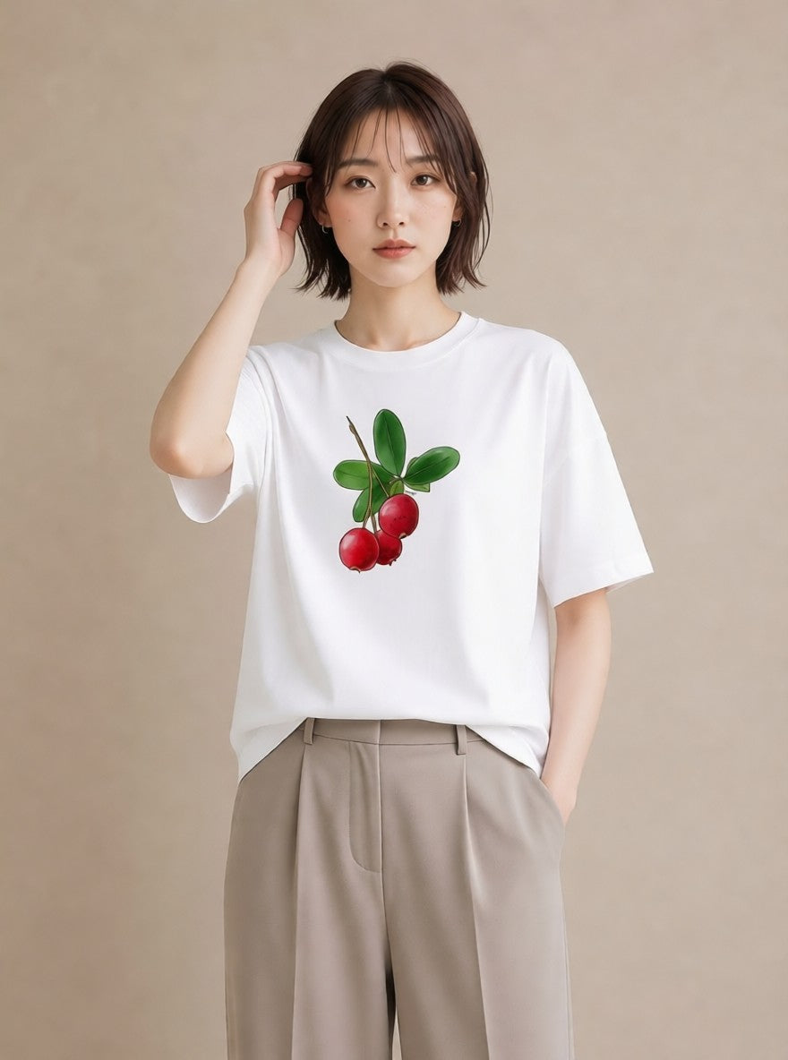 グラフィックTシャツ レディース さくらんぼ チェリー 食べ物 フード イラスト きれいめカジュアル デート 帰省 白T YMAZO