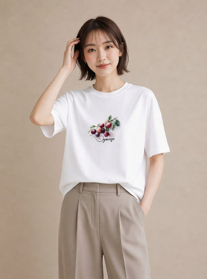 プリントTシャツ レディース ぶどう 葡萄 食べ物 フード イラスト シック 通勤 在宅 白T YMAZO