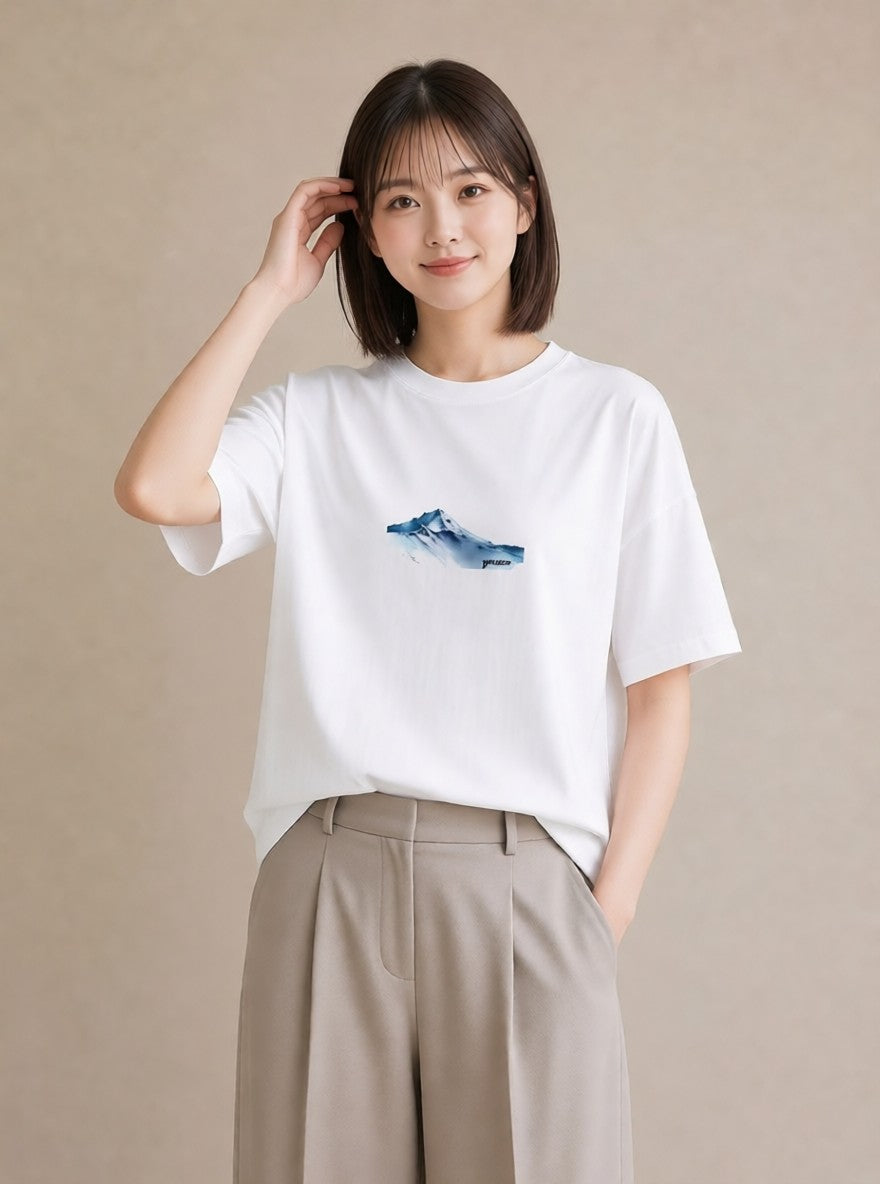 デザインTシャツ レディース 山 星空 宇宙 イラスト こなれ感 送別ギフト 通勤 白T YMAZO
