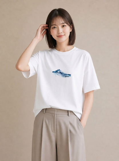 デザインTシャツ レディース 山 星空 宇宙 イラスト こなれ感 送別ギフト 通勤 白T YMAZO