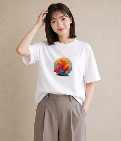 半袖Tシャツ レディース サンゴ 海の生き物 海 イラスト こなれ感 20代 カジュアルコーデ 白T YMAZO