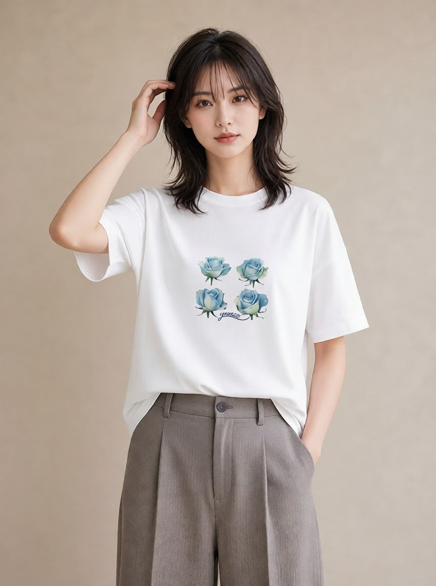 グラフィックTシャツ レディース バラ 薔薇 ローズ 花 花柄 イラスト 旅行 母娘コーデ 白T YMAZO