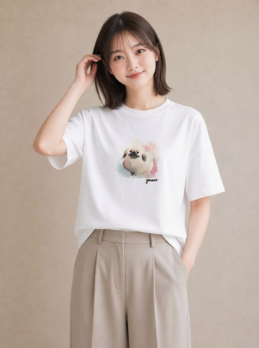 グラフィックTシャツ レディース 狆 犬 いぬ イラスト レトロ 旅行 母娘コーデ 白T YMAZO