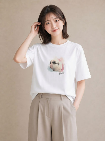 グラフィックTシャツ レディース 狆 犬 いぬ イラスト レトロ 旅行 母娘コーデ 白T YMAZO