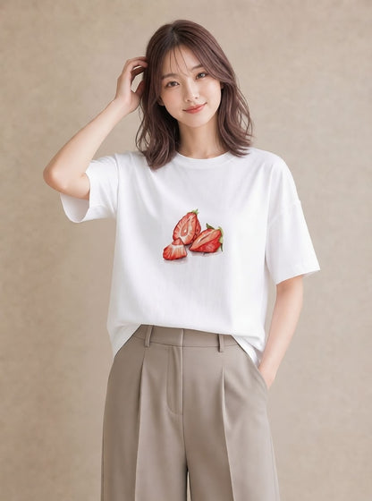 Tシャツ レディース ショートケーキ 食べ物 フード イラスト ボタニカル 姉妹 送別ギフト 白T YMAZO
