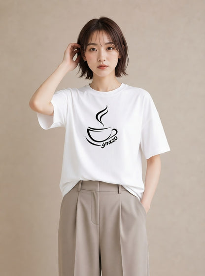 グラフィックTシャツ レディース コーヒー カフェ 珈琲 イラスト ミニマル 通勤 在宅 白T YMAZO