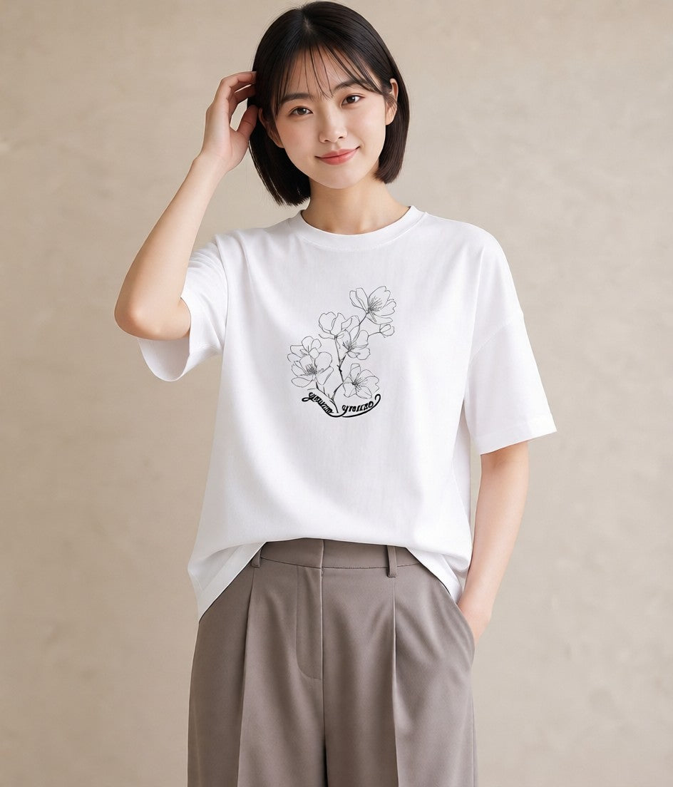 半袖Tシャツ レディース さくら 桜 桜の枝 イラスト ユニーク 公園 ママ 白T YMAZO