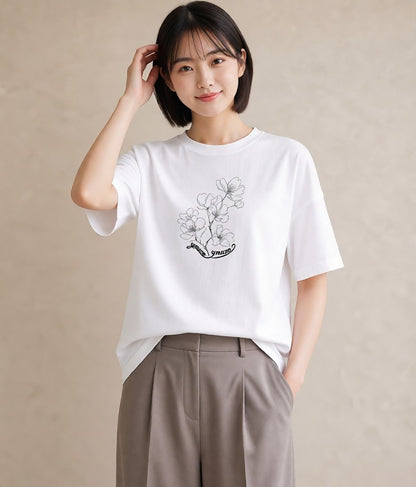 半袖Tシャツ レディース さくら 桜 桜の枝 イラスト ユニーク 公園 ママ 白T YMAZO