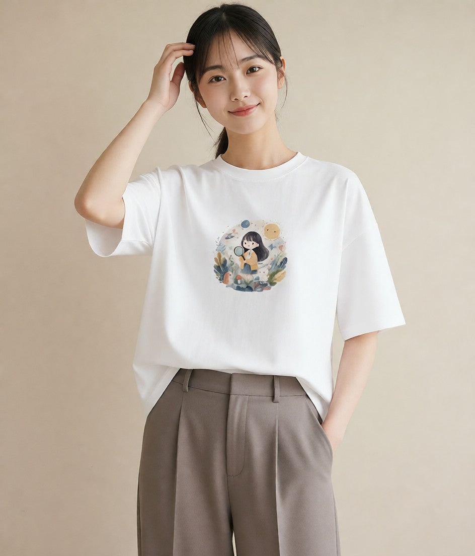 グラフィックTシャツ レディース 惑星 星空 宇宙 イラスト 旅行用 海 白T YMAZO