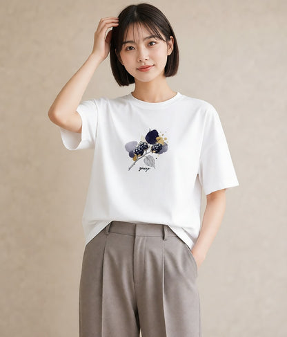 プリントTシャツ レディース 木の実 植物 ボタニカル イラスト 休日コーデ 在宅 公園 白T YMAZO