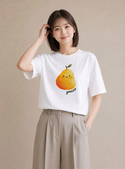 Tシャツ レディース みかん 食べ物 フード イラスト ミニマル 旅行 母娘コーデ 白T YMAZO
