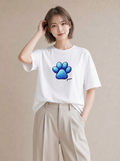 半袖Tシャツ レディース 肉球 猫 ねこ イラスト シック ママ カフェ服 白T YMAZO